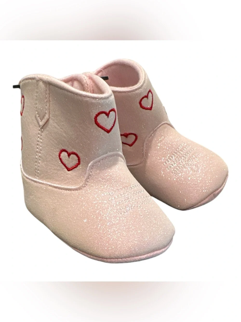 Baby Essentials Pink Sparkly Heart Cowboy Boots Velcro 9-12 Months NWT